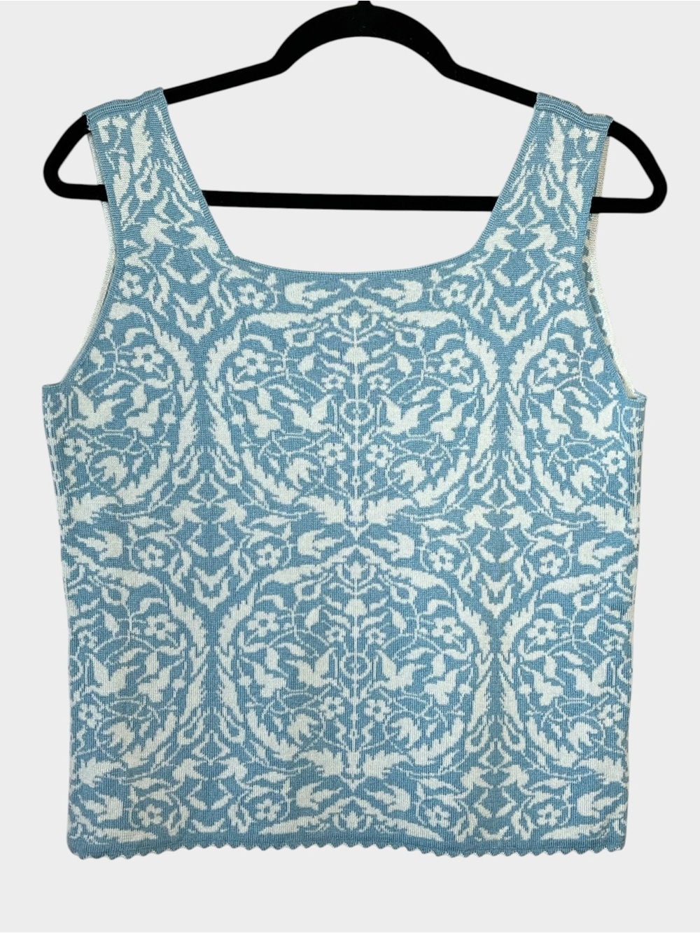OLEANA Norway blue & white wool silk knit tank top Scandinavian luxury Size XL - Picture 2 of 5